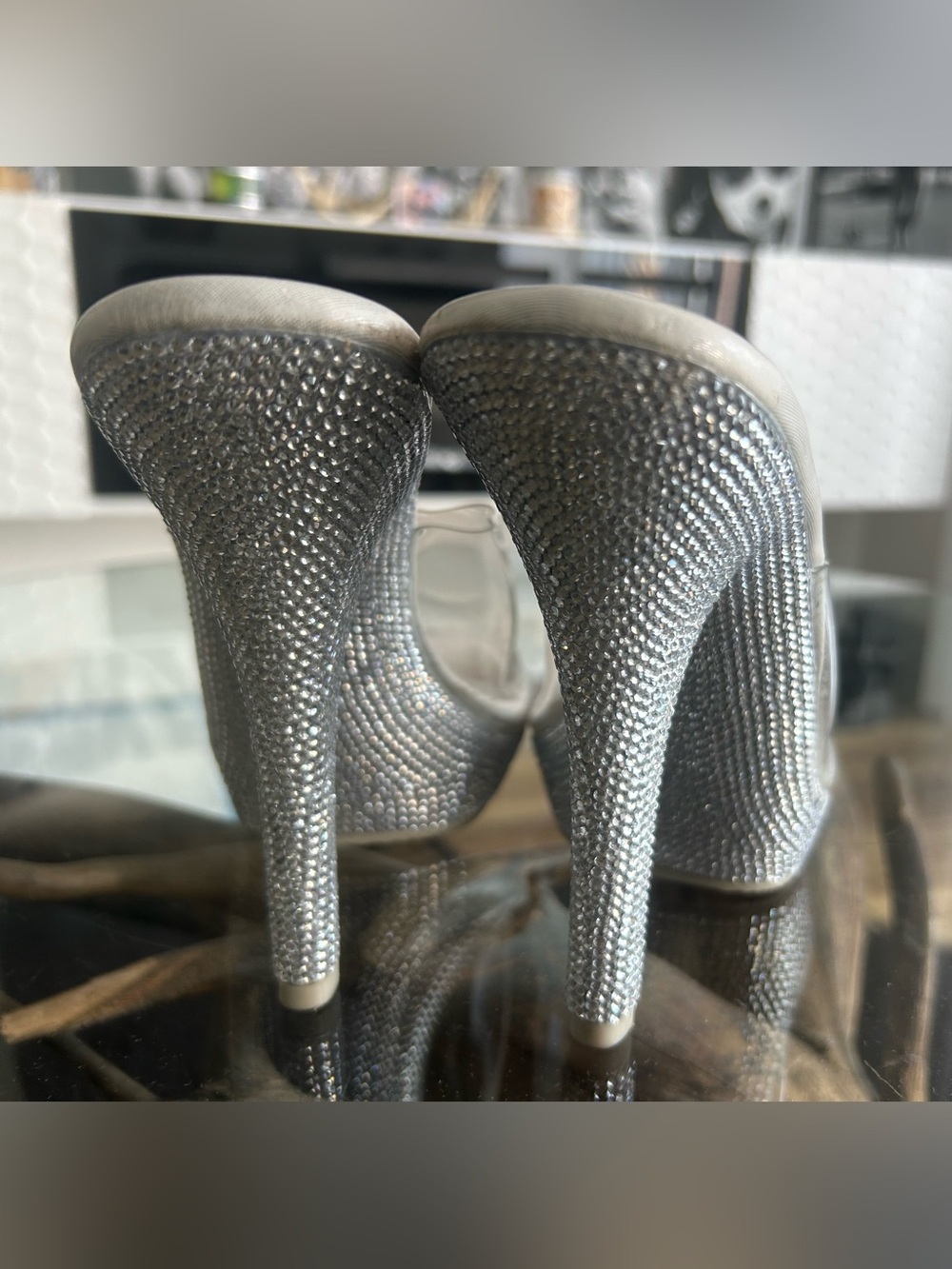 Competition shoes- Silver Crystal Embellished High Heel Pumps - Women